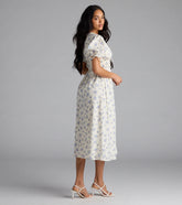 Summer Smiles Floral Puff Sleeve A-Line Midi Dress